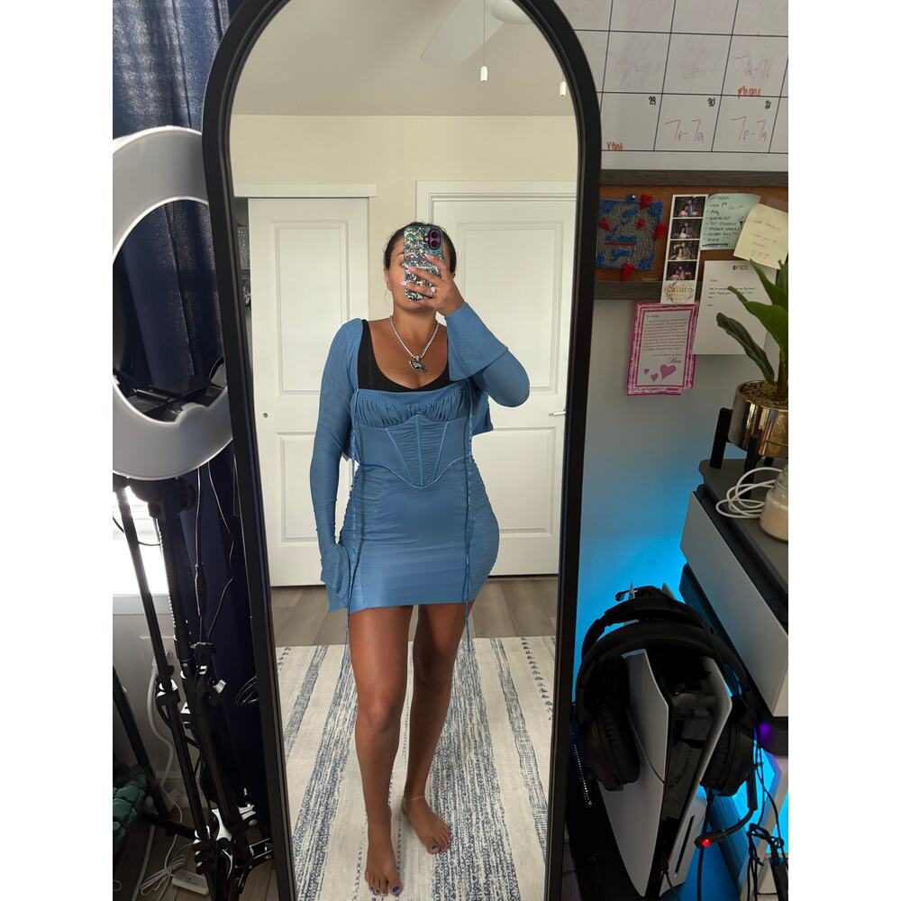 oh polly tasnim long sleeve ruched mini dress